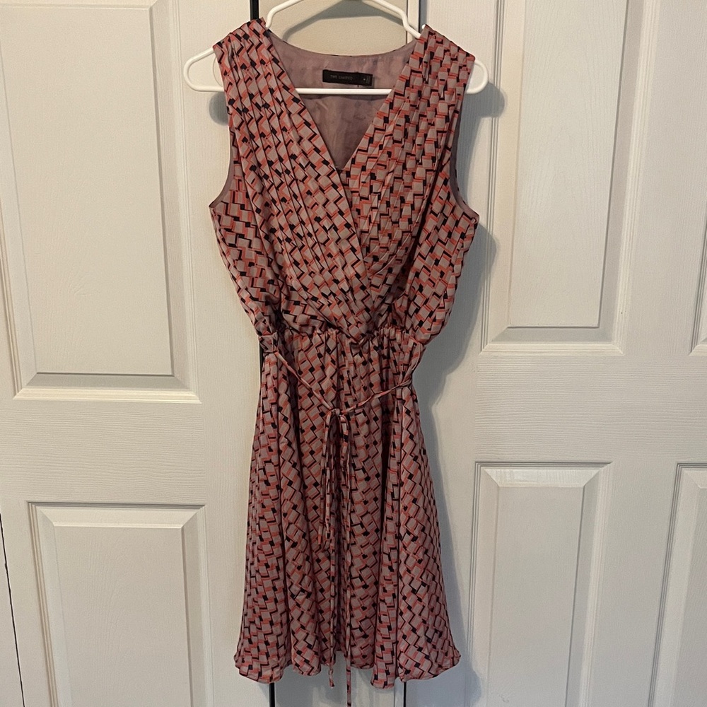 The Limited Pink and Navy Patterned Midi Dress
